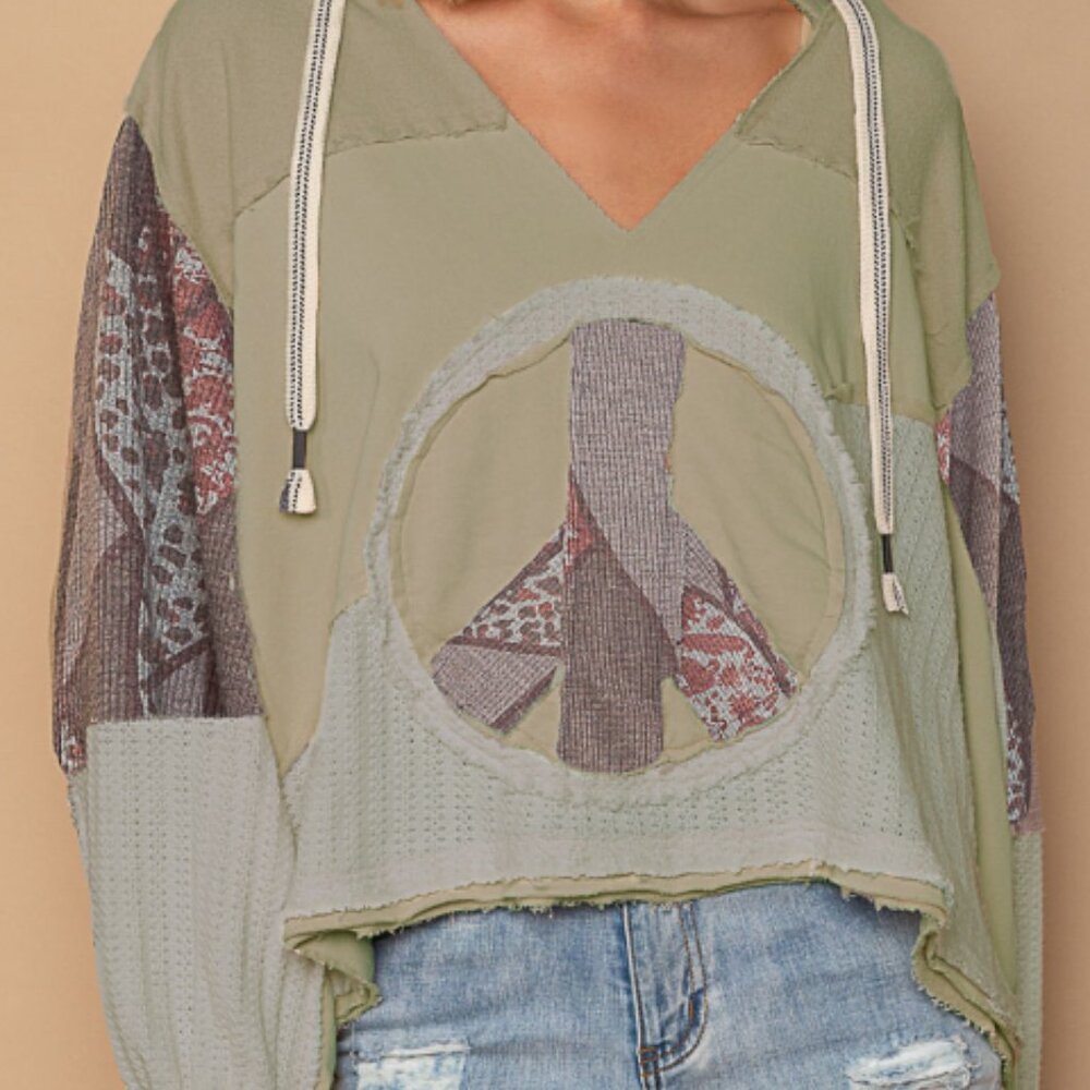 #116 POL DESIGNED V-NECK LONG SLEEVE HOODIE OVERSIZED KNIT TOP
